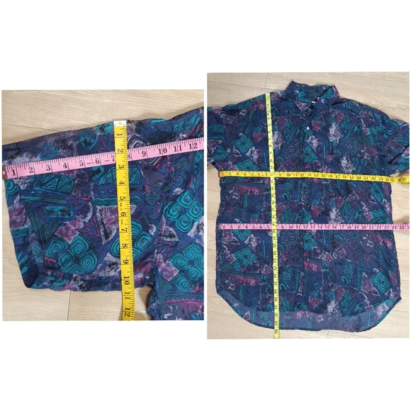 Vintage 90s IN PRIVATE Mens Sz XL Colorful Abstract Silk Button Shirt Vaporwave - Picture 6 of 7